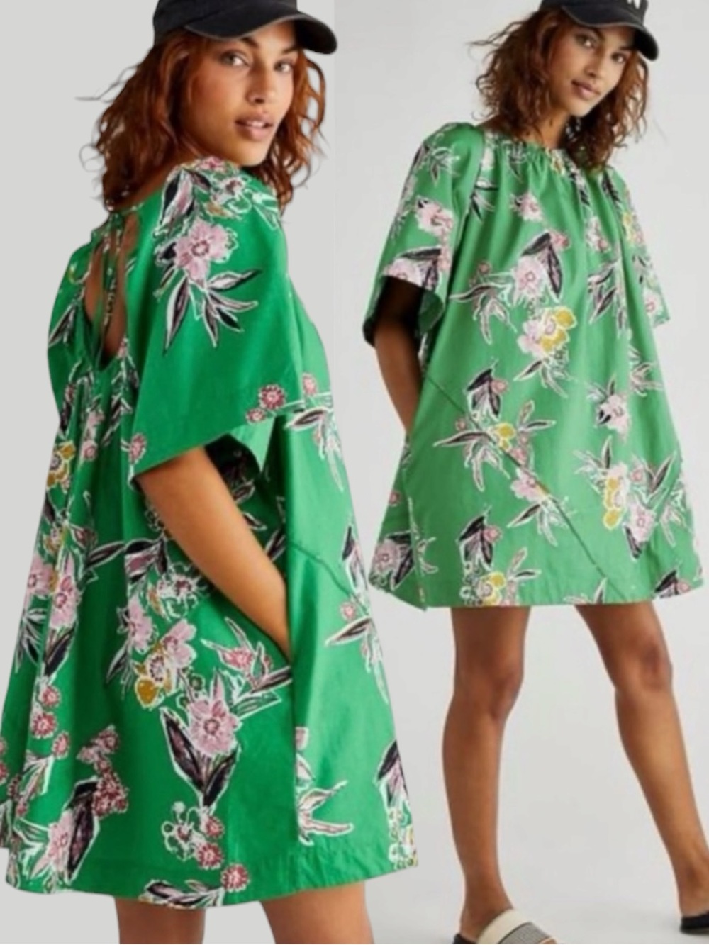 Free People Jodie Printed Swing Tunic Top Dress Kelly Green Floral Spring Medium